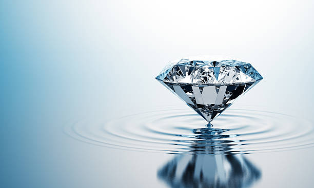 Bottom edge of a lab grown diamond is touching the surface of water